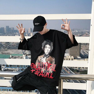 FINDSENSE2019 夏季 新款 韓國 街頭 嘻哈 個性 暗黑 印花 時尚 寬鬆 個性短袖 半袖T恤 潮男上衣
