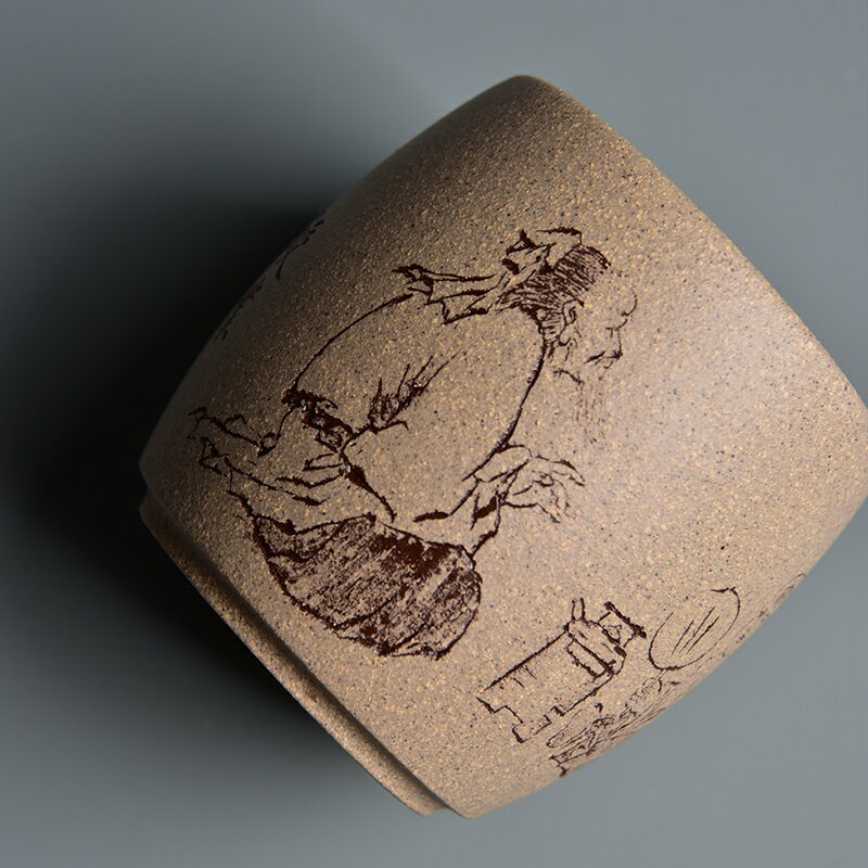 手工刻段泥禪定杯 手工紫砂茶杯 普洱茶杯品茗杯功夫茶具原礦紫砂 1