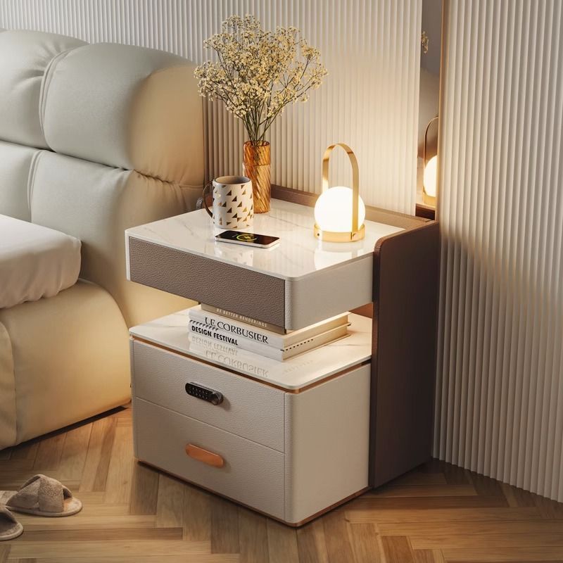 【限時優惠】智能床頭柜簡約現代輕奢高級感無線充電小型收納實木超窄臥室邊柜