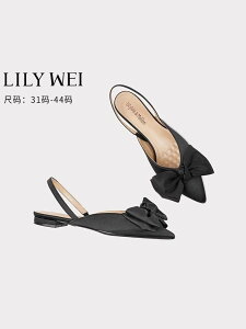 Lily Wei黑色蝴蝶結平底涼鞋外穿設計感包頭鞋子大碼女鞋41一43夏