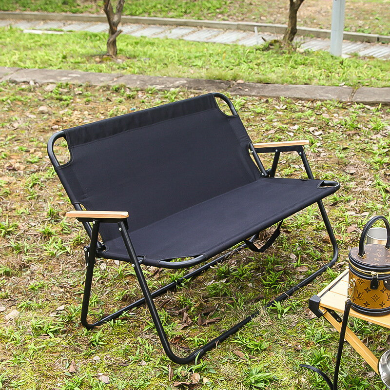 雙人戶外折疊椅便攜式透氣牛津布鐵藝靠背椅露營椅子野餐沙灘椅