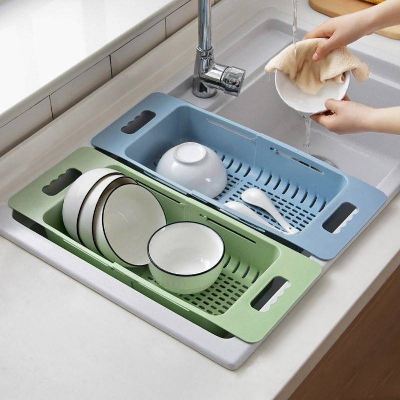 可伸縮廚房洗菜盆瀝水籃長方形塑料家用大號水槽多功能水果淘菜盆