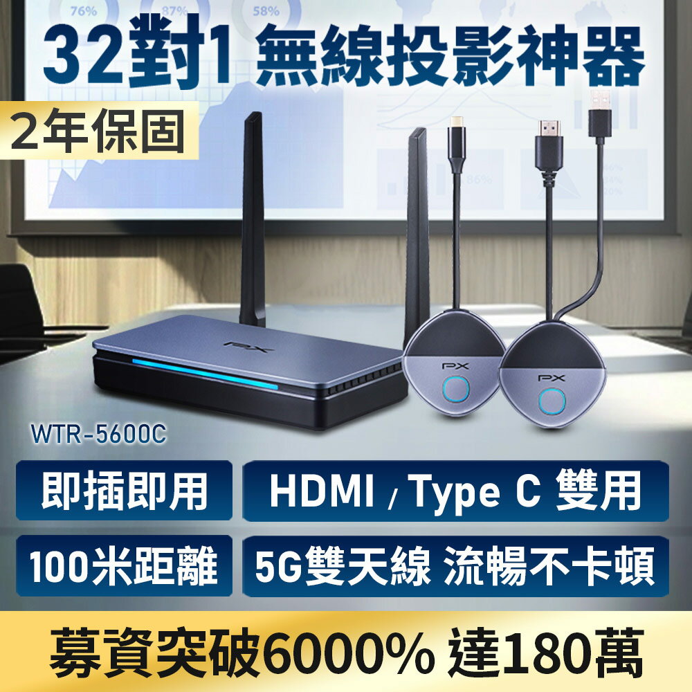 【PX大通】HDMI/Type C兩用無線會議系統傳輸器 WTR-5600C