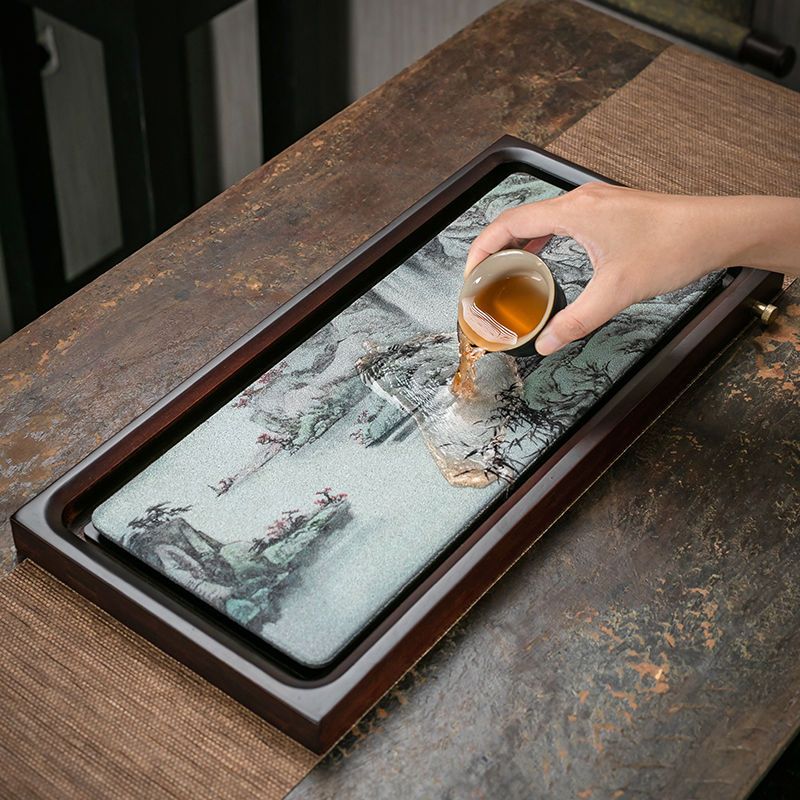 免運 開立發票 茶盤 茶具 奈米陶瓷茶盤速幹吸水幹泡盤家用輕奢現排水盤氧化鋁託盤瀝水茶臺特惠/工廠現貨 特價出 M1123