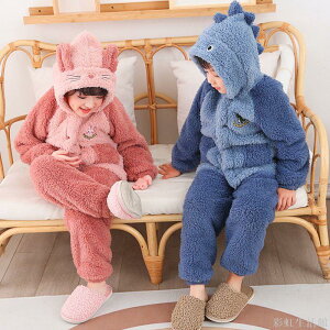 秋冬款兒童睡衣加厚珊瑚絨恐龍女童男童法蘭絨中大童家居睡衣套裝