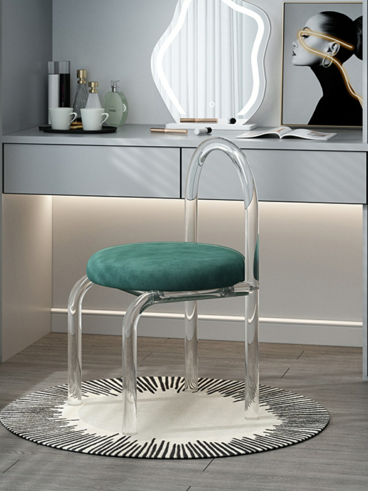 休閑簡約化妝椅網紅梳妝凳子透明高級亞克力椅子北歐風餐桌椅輕奢 天使鞋櫃