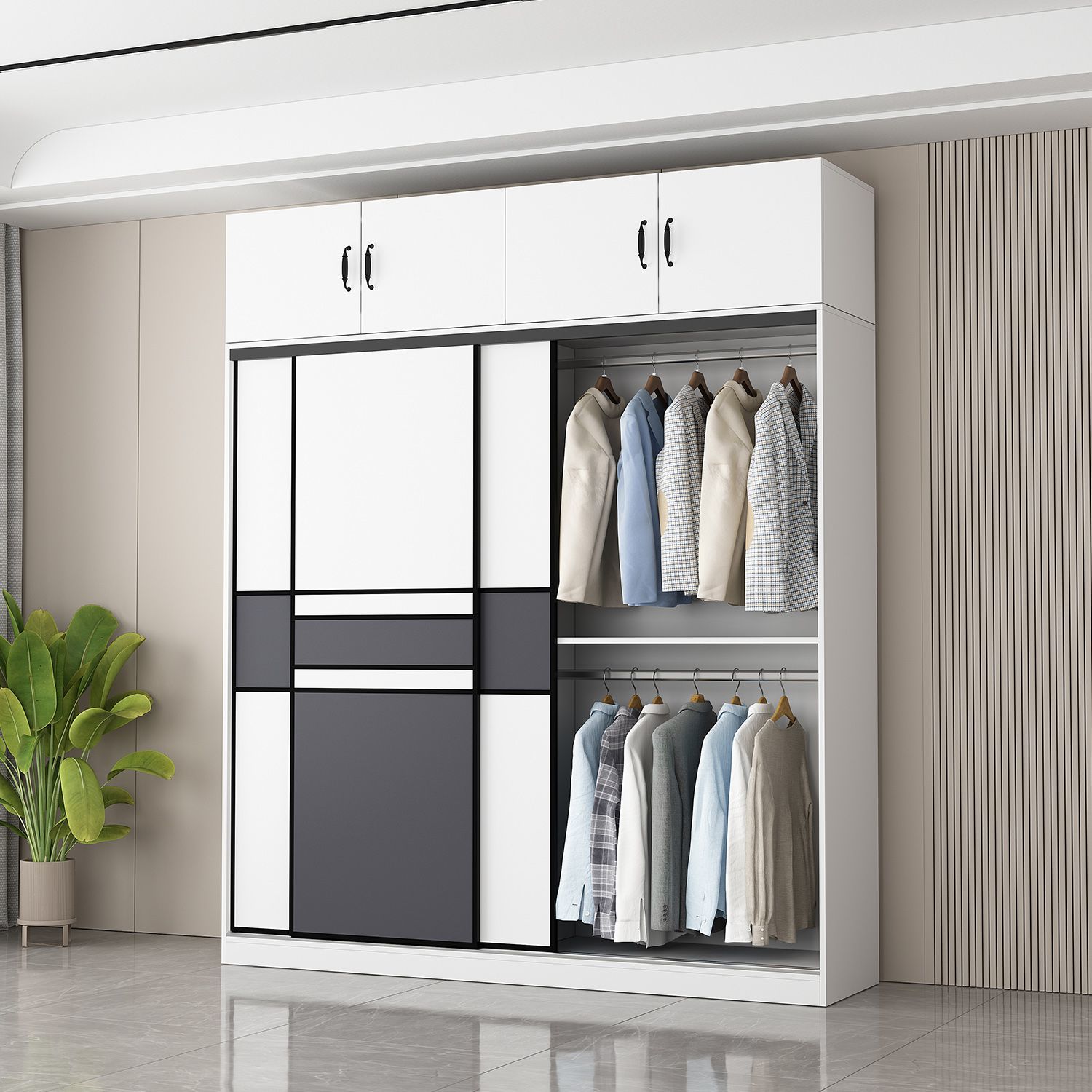 實木衣柜家用臥室推拉門現代簡約小戶型現代簡約柜子大衣櫥包安裝