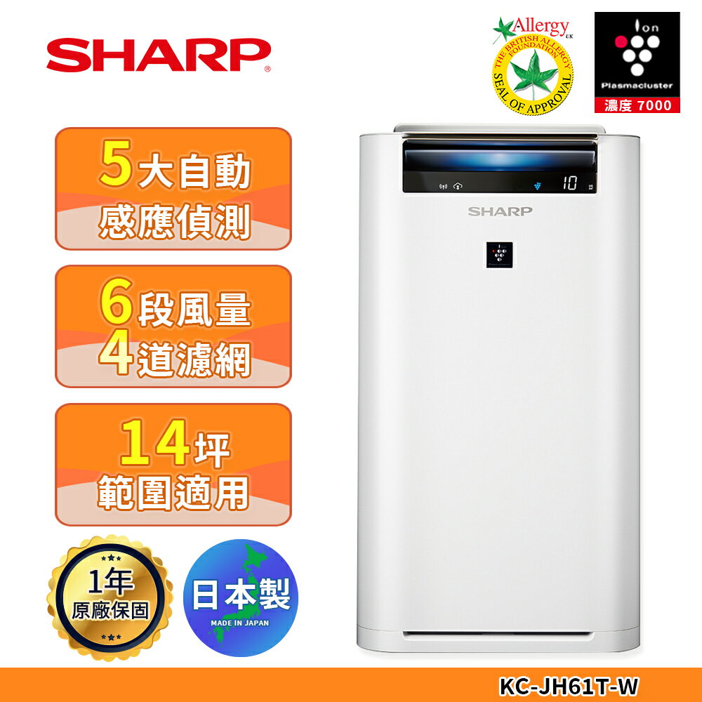 【SHARP 夏普】 14坪 日製原裝AIoT智慧空氣清淨機 KC-JH61T-W