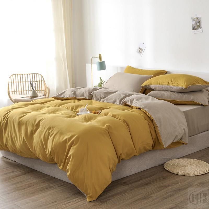 簡約純色床包四件組 單人/雙人/加大雙人床包四件組 床包組被單組床單組薄被套枕頭套枕套被單4件組素色 奶茶黃