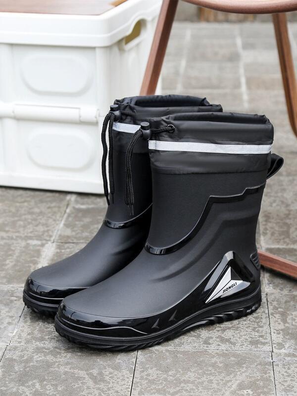 雨鞋 高品質雨鞋 防水鞋 新款束口防雨防水鞋 防水靴 中筒防滑雨靴 加絨棉水靴 工作膠鞋