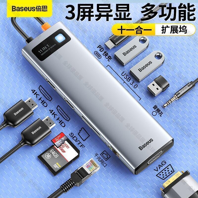 【全球優品滙】倍思金屬微光HUB擴充套件塢 TYPE-C轉HDMI 多功能 轉接頭 RJ45 TF SD讀卡器 筆電轉換器