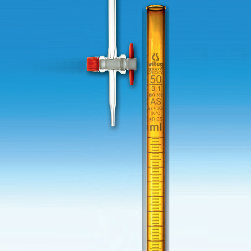 《witeg》滴定管茶色AS級 TF栓 Buret, Amber, Class AS PTFE Stopcock,Schellbach