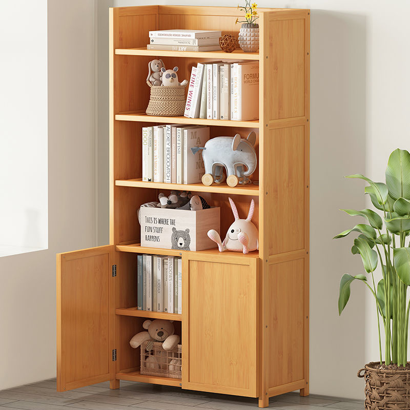 簡易兒童書架家用多功能置物架落地多層實木書柜學生收納架省空間