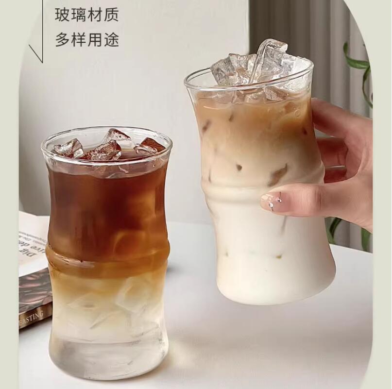 高硼矽玻璃杯竹節杯冰美式拿鐵咖啡杯網紅餐廳耐高溫水杯飲料杯子【繁星小鎮】