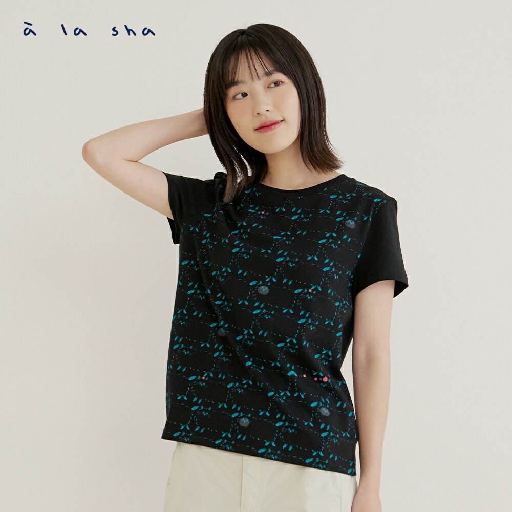 a la sha 滿滿蘋果喵印花棉T