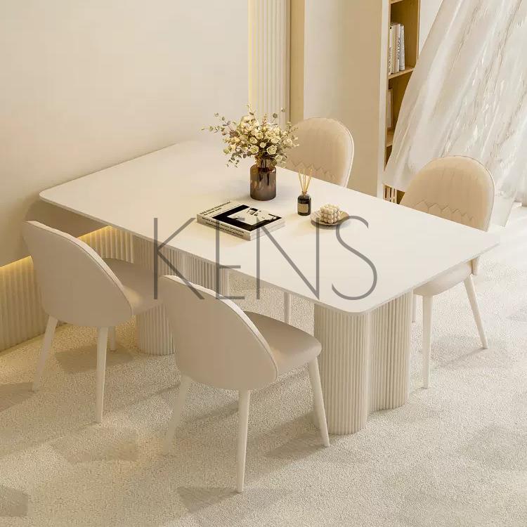 【滿599免運】餐桌 餐檯 法式奶油風純白餐桌家用小戶型現代簡約輕奢長方形餐桌椅組合