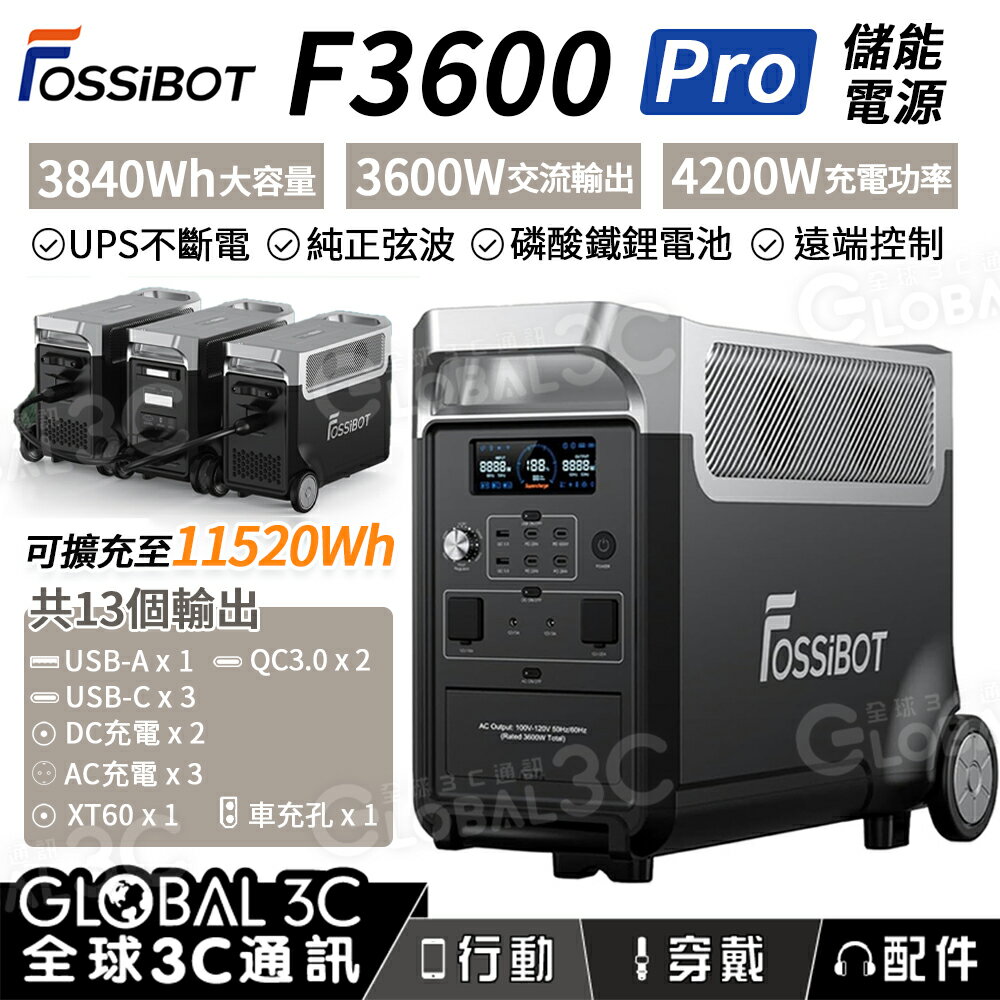 [台灣代理] FOSSiBOT F3600 Pro 儲能電源 3840Wh/3600W輸出  LiFePO4 停電 露營