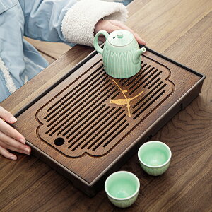 楠竹制茶盤家用2022新款復古風嵌入式茶幾托盤茶海瀝水茶盤排水式