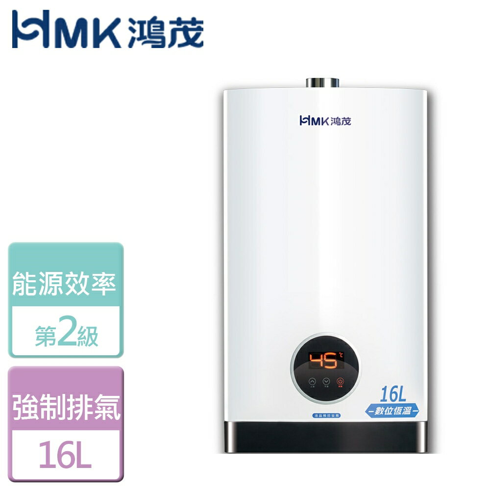 【鴻茂HMK】16L 智能恆溫強制排氣熱水器-H-1601-LPG-FE式-部分地區含基本安裝