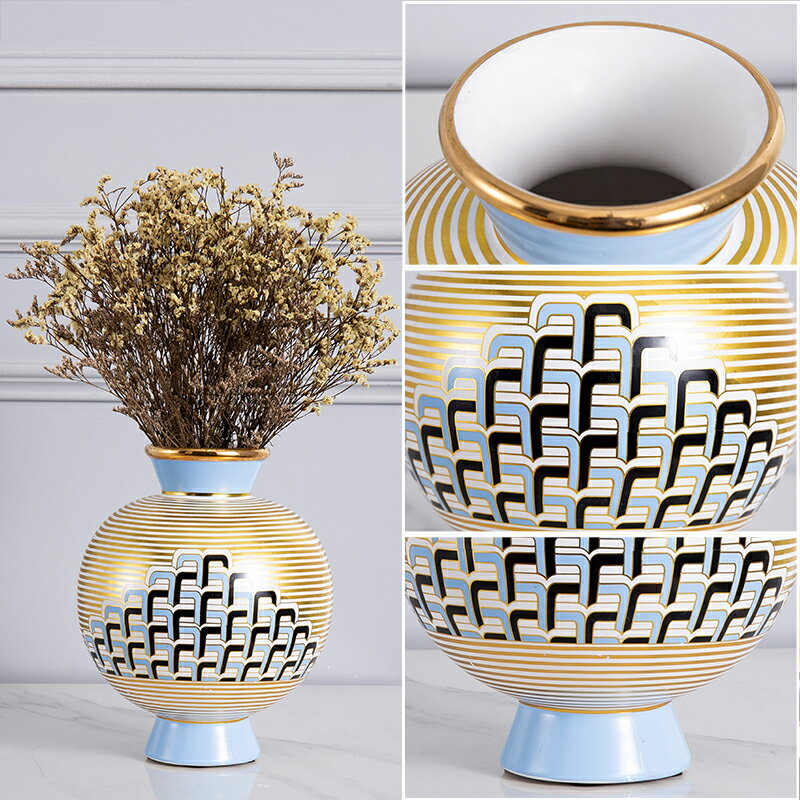 蝶陶花瓶美式輕奢風花器凡爾賽迷宮藝術設計師樣板間擺件玄關餐桌 2