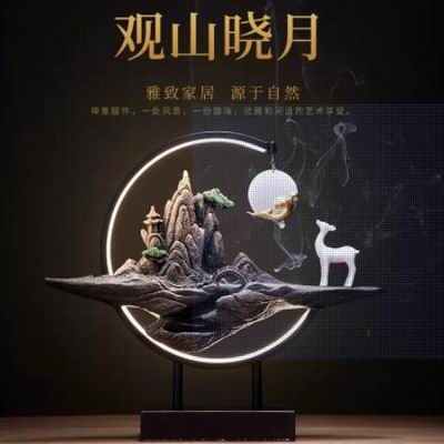 【觀山曉月倒流香爐擺件-45*39.5cm-1款/組】居家禪意香道茶道陶瓷擺件（送倒流香）-90401