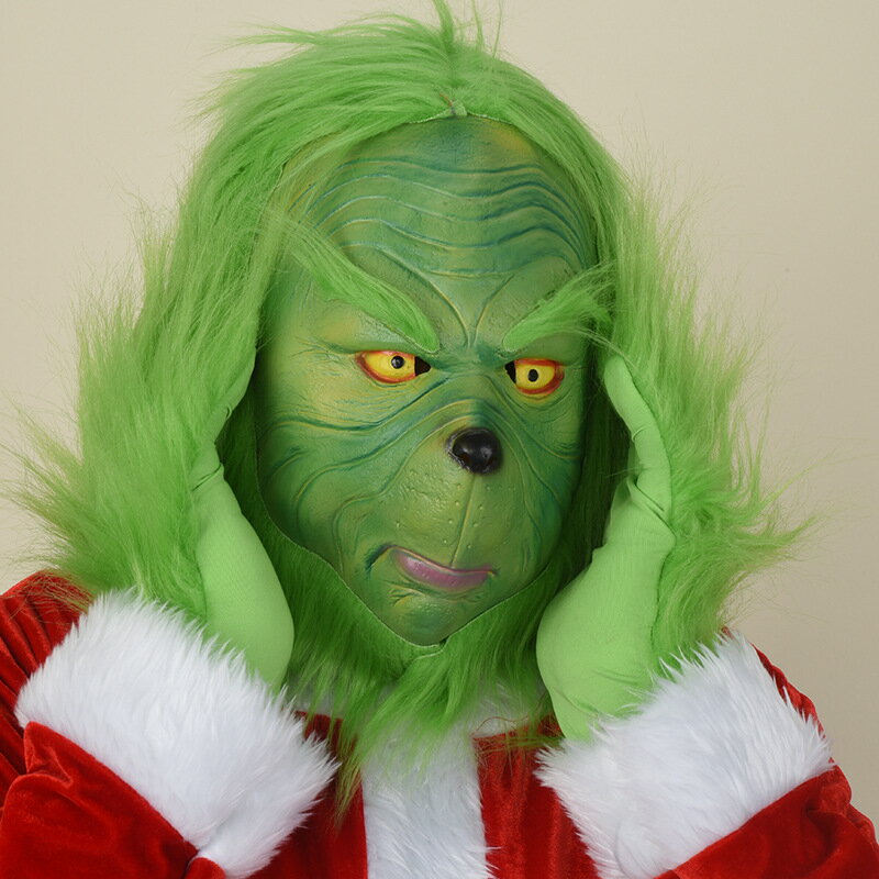 聖誕節神偷綠毛怪頭套聖誕怪傑格林奇手套面具節日搞怪作惡道具
