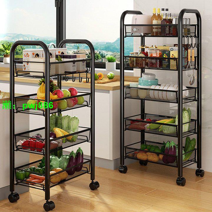 廚房收納置物架落地家用可移動多層儲物架小推車多功能蔬菜籃子架