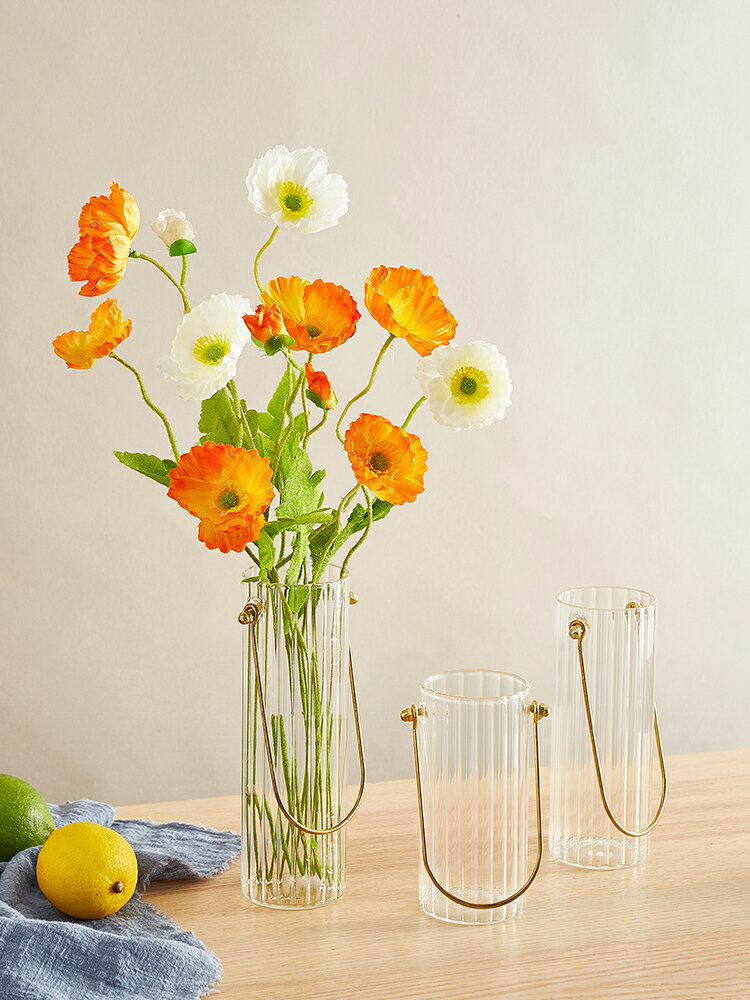 手提玻璃花瓶干花裝飾擺件現代簡約家居客廳辦公室透明插花器
