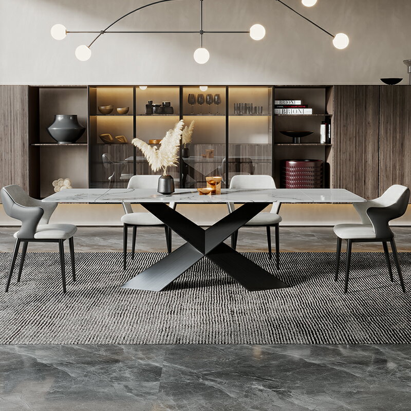 餐桌 長方形可伸縮抽拉延伸現代 家用 飯桌亮光 餐桌 椅