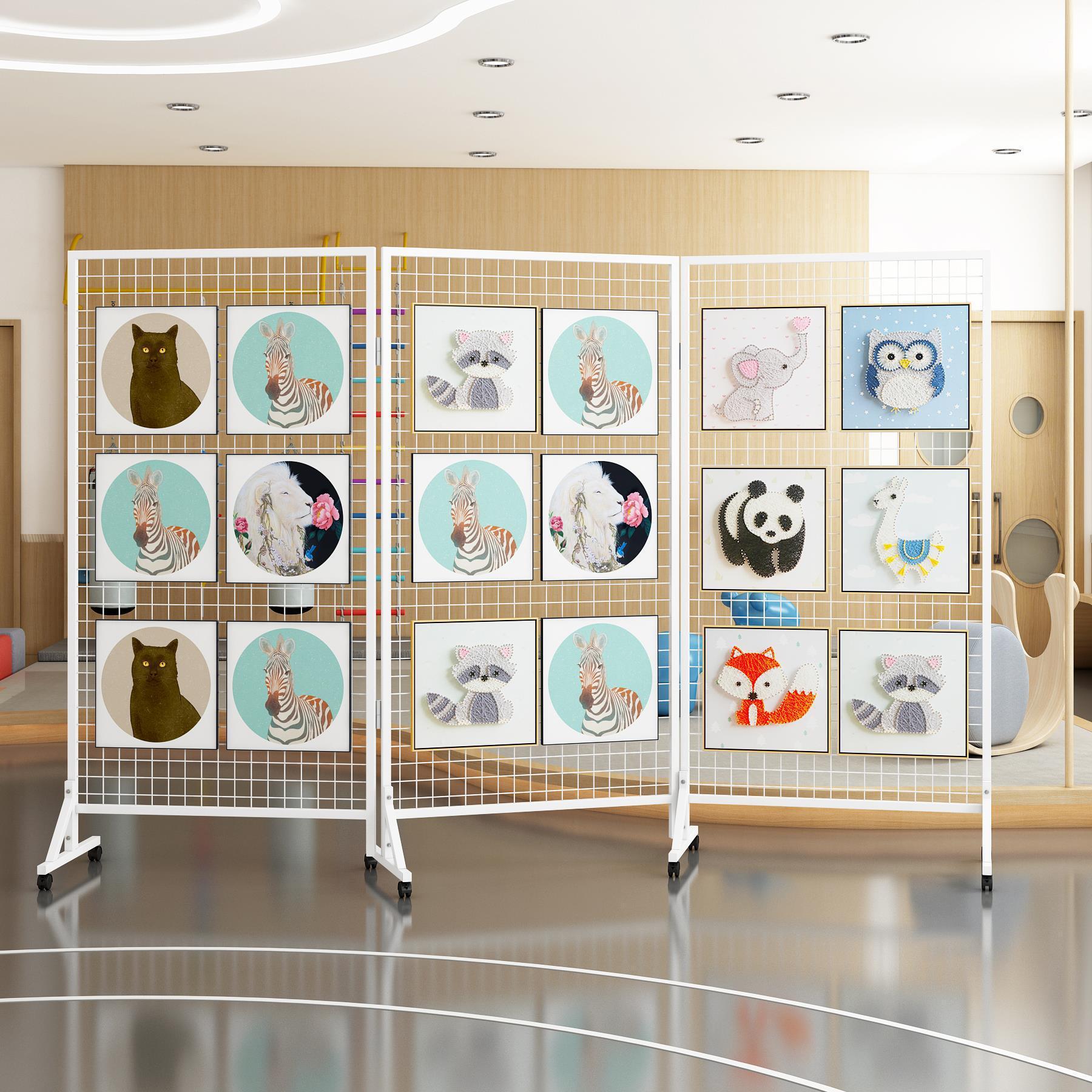 【含稅/免運】 折疊網格展示架畫展畫室幼兒園作品展示架移動展覽架戶外美術展示