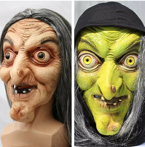 萬聖節派對魔法巫婆面具恐怖鬼臉嚇人裝扮女巫頭套