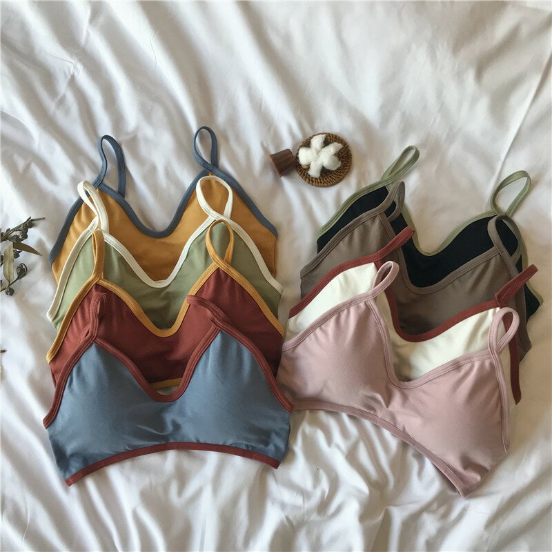 聚攏防走光少女文胸秋冬新款韓版撞色內衣無鋼圈抹胸打底衫女1入