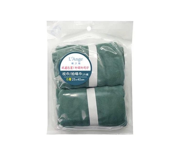 L'Ange 棉之境 6層紗布枕巾/拍嗝巾 25x40cm 2入組 (810926031244古典綠 ) 290元