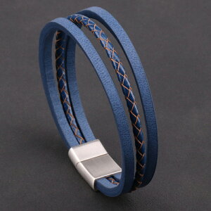 新款原創多層藍色皮繩手鏈男青年學生真皮復古時尚氣質手繩女
