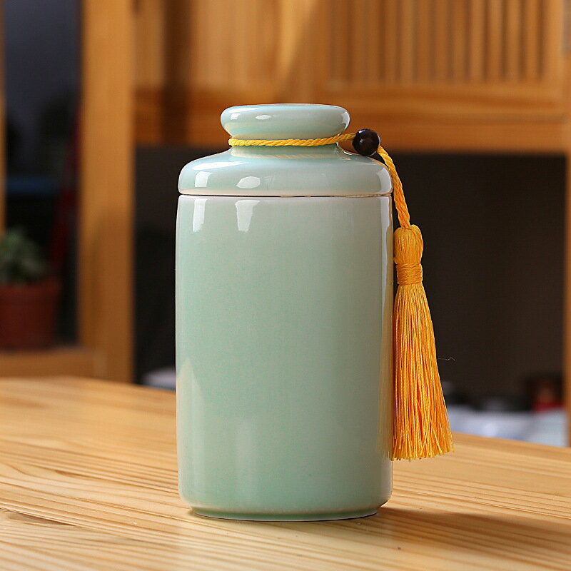 青瓷茶葉罐 陶瓷密封罐通用 綠茶半斤 茶葉包裝盒密封罐儲物罐