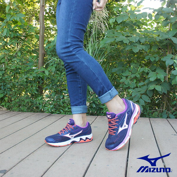 【MIZUNO 促銷6折】MIZUNO (女)WAVE INSPIRE 13 WIDE (W) 寬楦女慢跑鞋 / 藍紫-J1GD174208