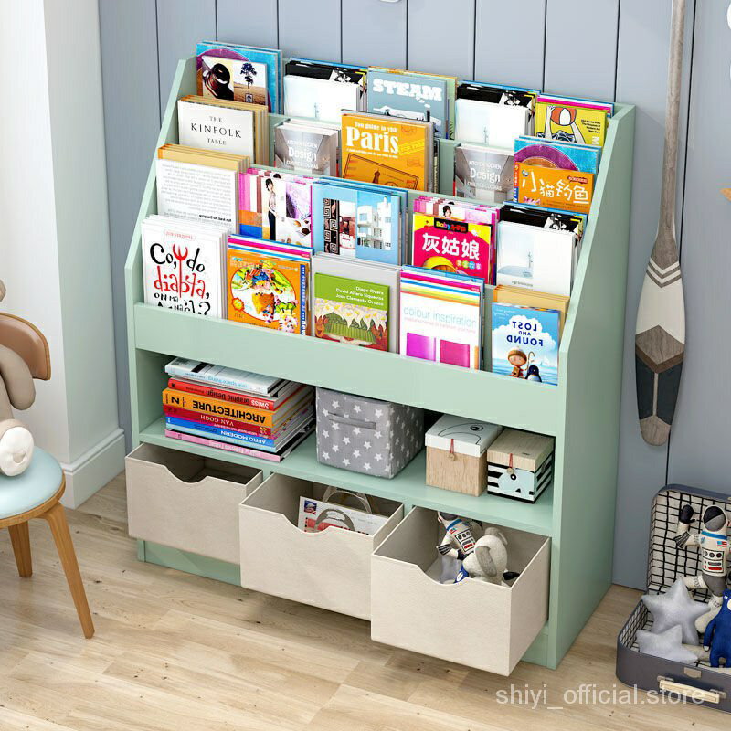 書架簡約落地置物架簡易書報架大容量傢用兒童書櫃資料收納儲物櫃