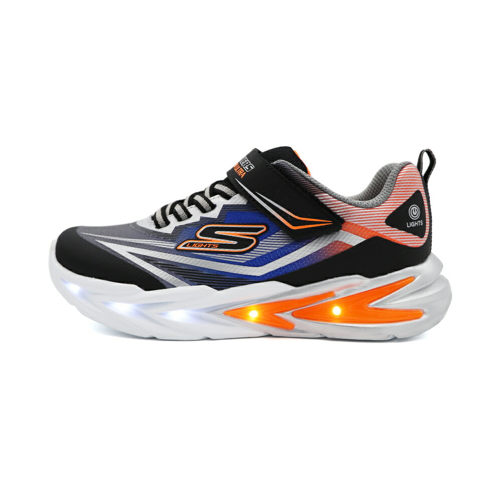 SKECHERS S LIGHTS 燈鞋 寬楦 魔鬼氈 運動鞋 中大童鞋 藍橘 S1348 (400139WLBKSL)