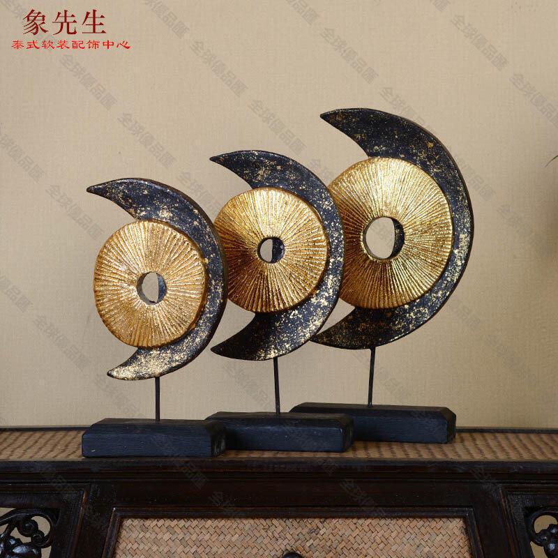 【全球優品滙】進口新中式禪意木雕電視櫃擺件復古做舊東南亞樣板間月亮裝飾品
