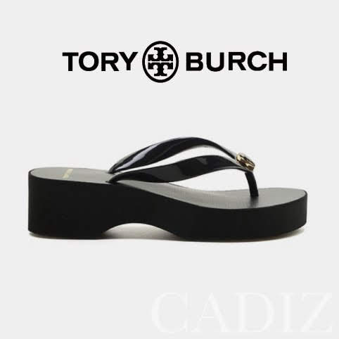 美國正品 Tory Burch CARVED WEDGE FLIP-FLOP 簡約黑色厚底夾腳涼鞋