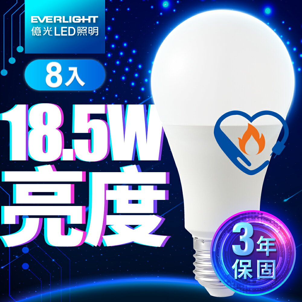 【Everlight 億光】8入組 18.5W/24W 超節能plus LED燈泡 BSMI 節能標章 3年保固(白光/黃光)
