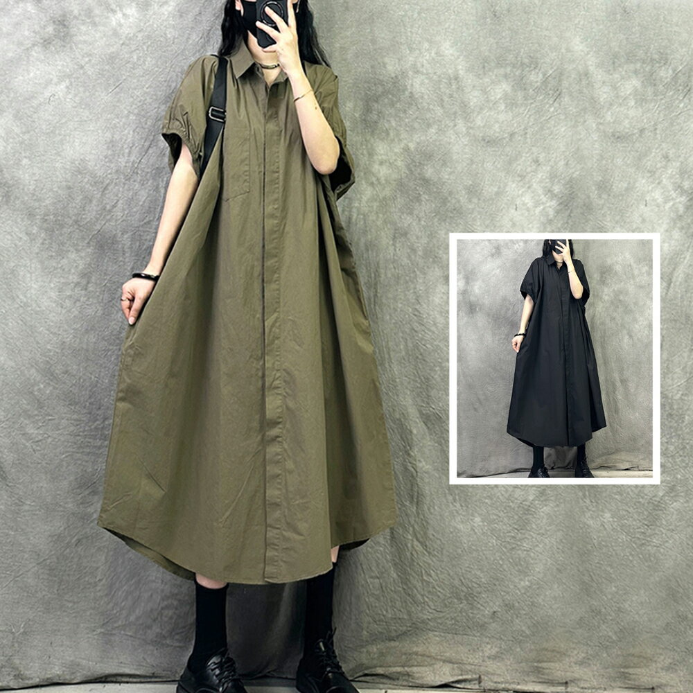 ＊ORead＊復古收腰襯衫裙連身裙(2色L~XL)