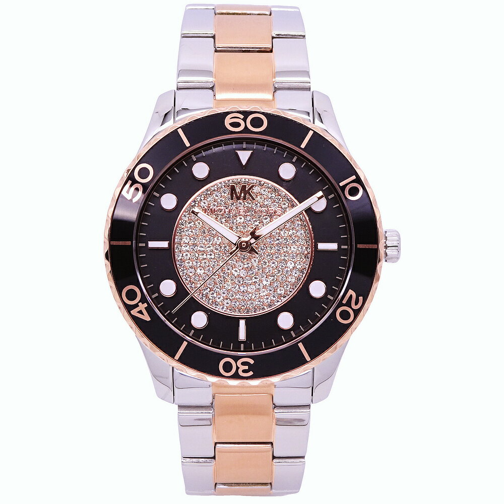 Michael Kors 設計師獨特風格優質時尚腕錶-黑+玫瑰金-MK6960