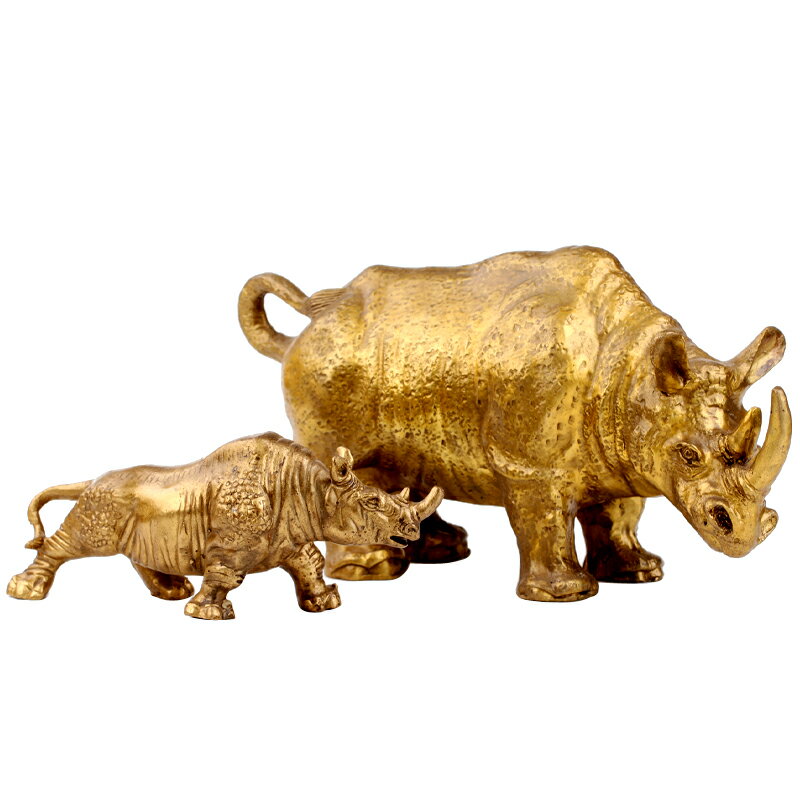 聚緣閣黃銅犀牛辦公室擺件母子犀牛裝飾品家居電視柜裝飾銅工藝品