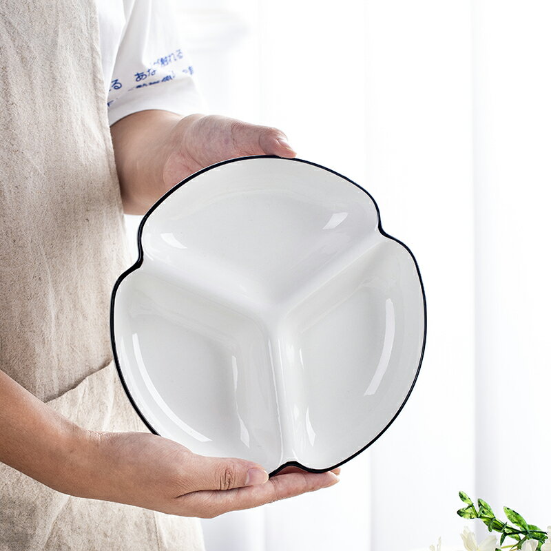創意三格分餐盤家用陶瓷分格盤一人食成人早餐盤定量碟子減脂盤子