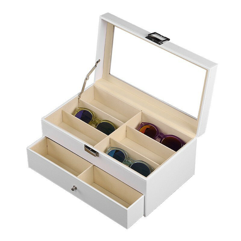 12格白色雙層眼鏡收納盒家用首飾整理盒木質墨鏡抽屜展示盒大容量