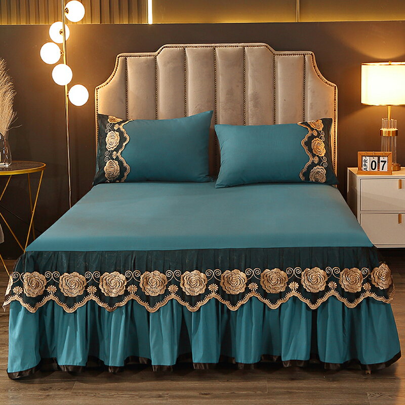 歐式防滑美觀蕾絲床裙單件1.5米1.8家用可水洗防塵花邊床罩式床套
