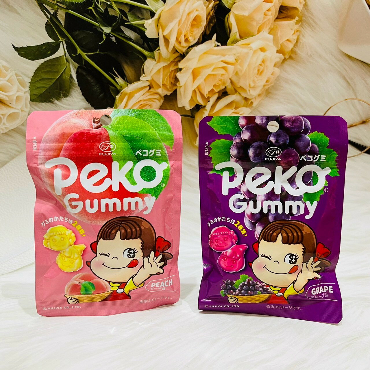 日本 Fujiya 不二家 Peco 造型 QQ軟糖 蜜桃風味/葡萄風味