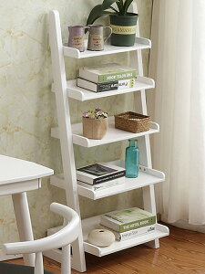 書架 書柜 置物架 北歐家用實木書架置物架落地簡易靠墻書架客廳梯形創意五層架子