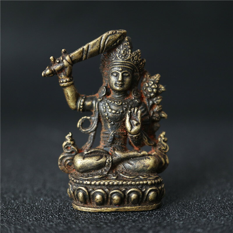 尼泊爾手工精工復古黃銅文殊智慧像藏傳民族風文殊菩薩佛像擺件1入